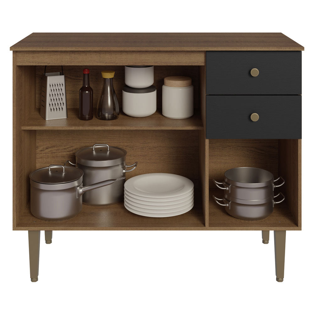 Bajo Mesada para Bacha 105 cm 3 Puertas 2 Cajones (Con Mesada) Marrón/Negro Gourmet Madesa