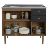 Bajo Mesada 3 Puertas y 2 Cajones 105cm con Bacha Marrón/Negro Gourmet