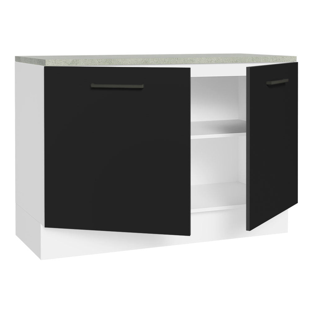 Bajo Mesada Cocina 120 cm 2 Puertas (Con Mesada) Blanco/Negro Agata Madesa