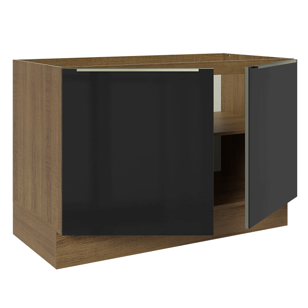Bajo Mesada para Bacha 120 cm 2 Puetas (Sin Mesada) Marrón/Negro Lux Madesa