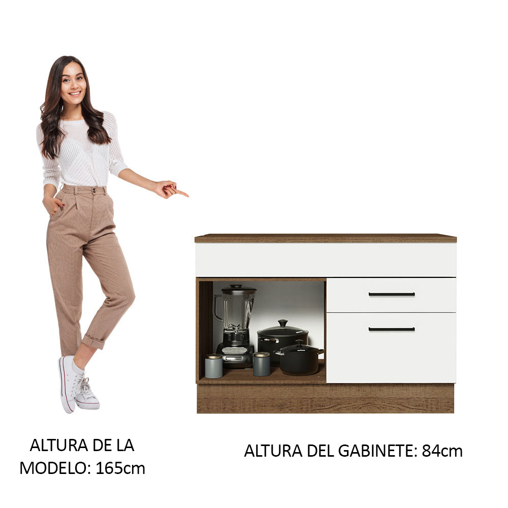Bajo Mesada para Bacha 120 cm 1 Puerta y 2 Cajones (Con Tapa) Marrón/Blanco Agata
