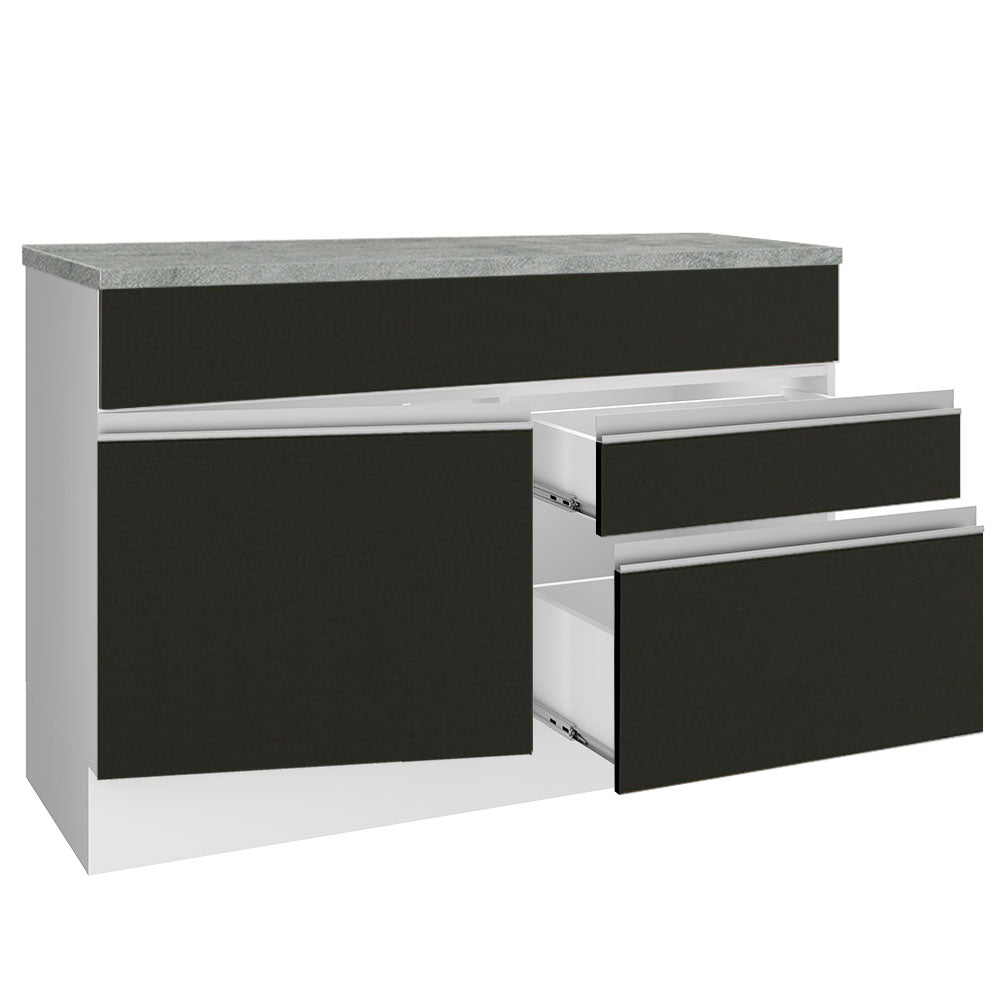 Bajo Mesada de Bacha de acero inoxidable 120cm 1 Puerta 2 Cajones Blanco/Negro (Con Tapa) Glamy