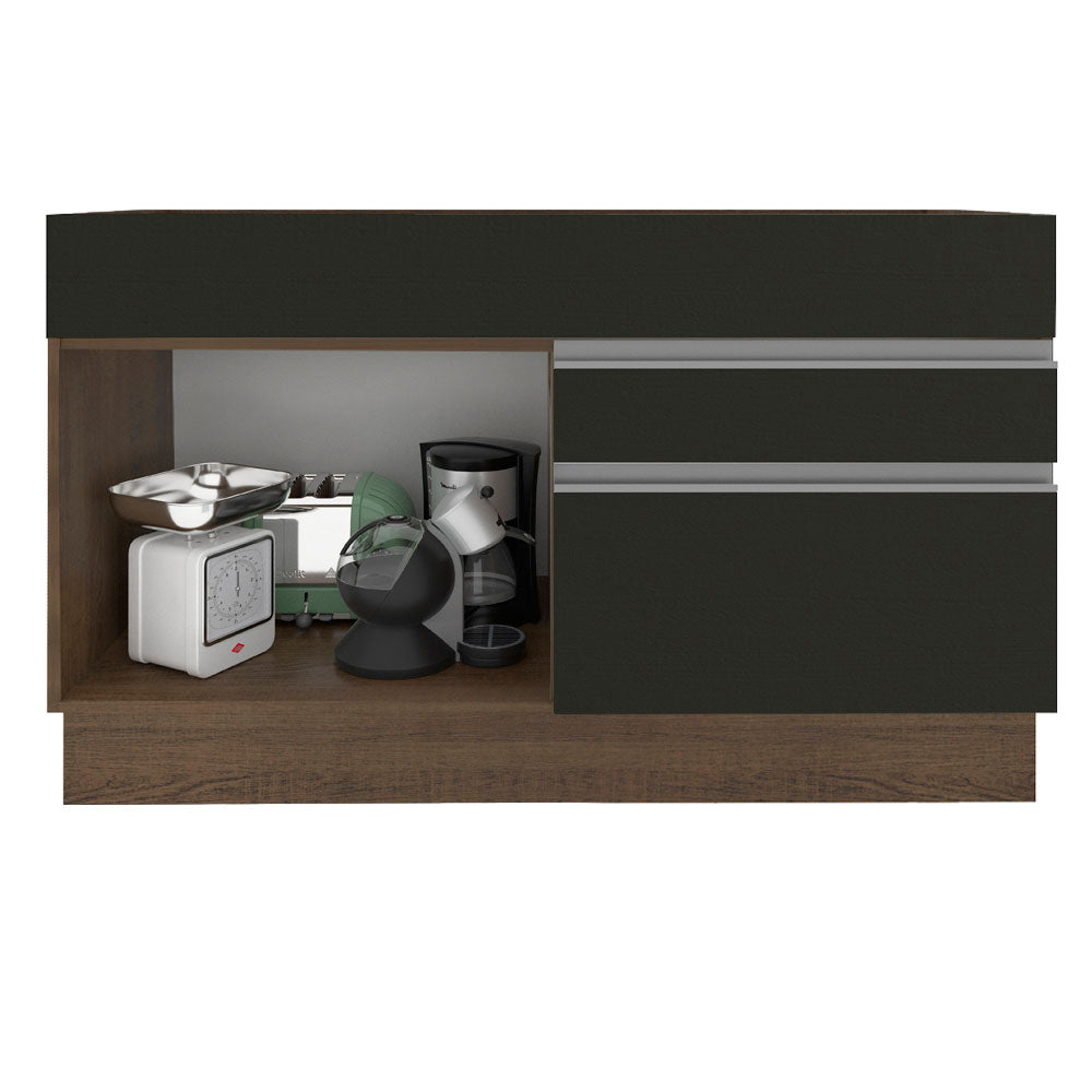 Bajo Mesada de Bacha de acero inoxidable 120cm 1 Puerta 2 Cajones Marrón/Negro (Sin Tapa y Sin Bacha de acero inoxidable) Glamy