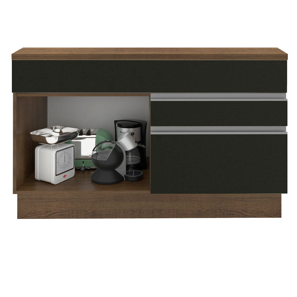Bajo Mesada de Bacha de acero inoxidable 120cm 1 Puerta 2 Cajones Marrón/Negro (Con Tapa) Glamy