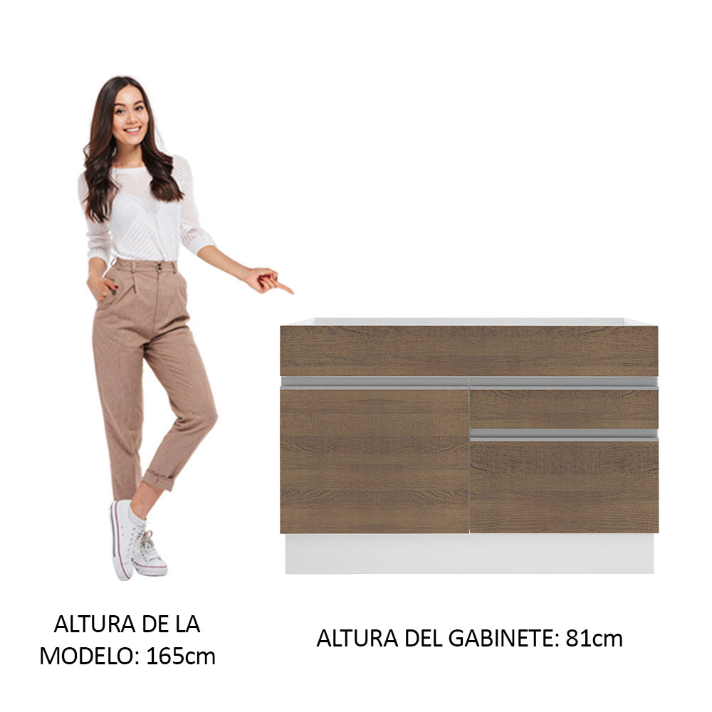 Bajo Mesada para Bacha 120 cm 1 Puerta y 2 Cajones (Sin Tapa ni Bacha) Glamy Blanco/Marrón