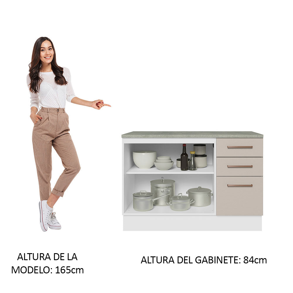 Bajo Mesada para Bacha 120 cm 2 Puertas y 3 Cajones (Con Tapa) Blanco/Crema Agata