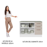Bajo Mesada para Bacha 120 cm 2 Puertas y 3 Cajones (Con Tapa) Blanco/Crema Agata