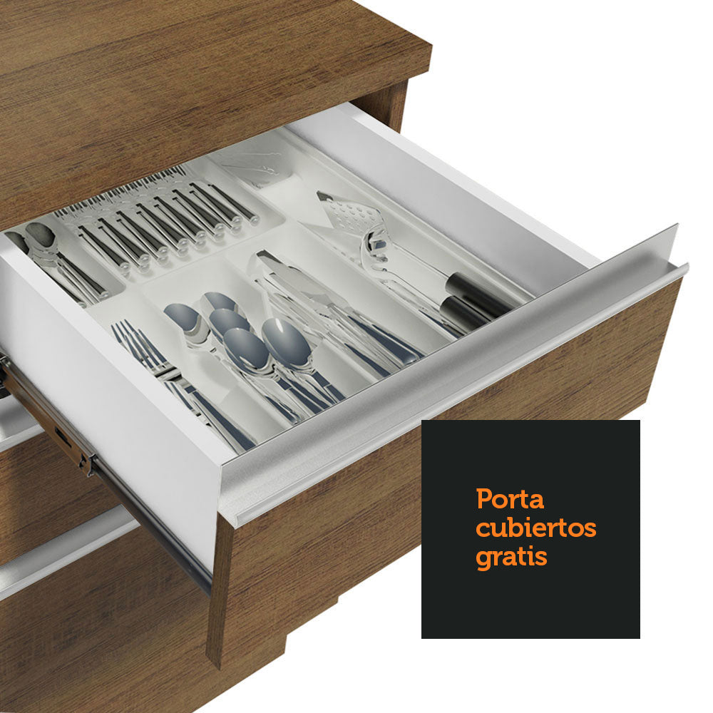 Bajo Mesada para Bacha 2 Puertas y 3 Cajones + Portacubiertos Marrón Glamy