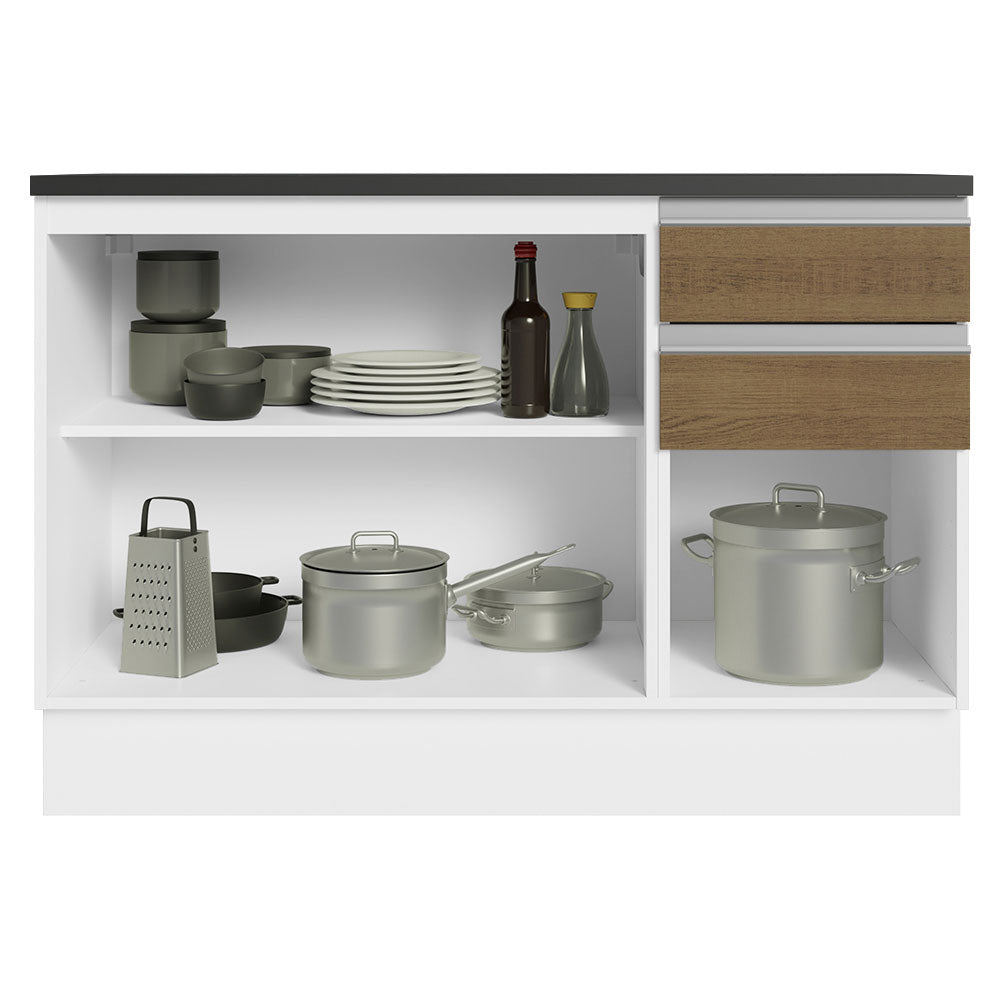 Bajo Mesada Cocina 100% MDF 120 cm 3 Puertas e 2 Cajones Blanco/Marrón Acordes Madesa