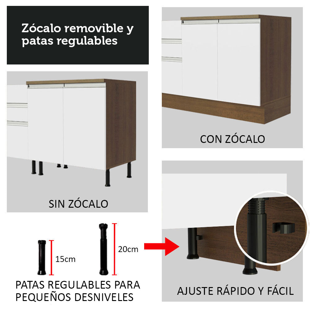 Bajo Mesada para Bacha 120 cm 2 Puertas y 3 Cajones (Sin Mesada) Glamy Marrón/Blanco