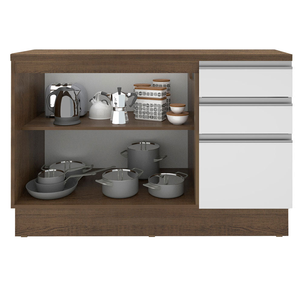 Bajo Mesada para Bacha 120 cm 2 Puertas y 3 Cajones (Con Tapa) Glamy Marrón/Blanco