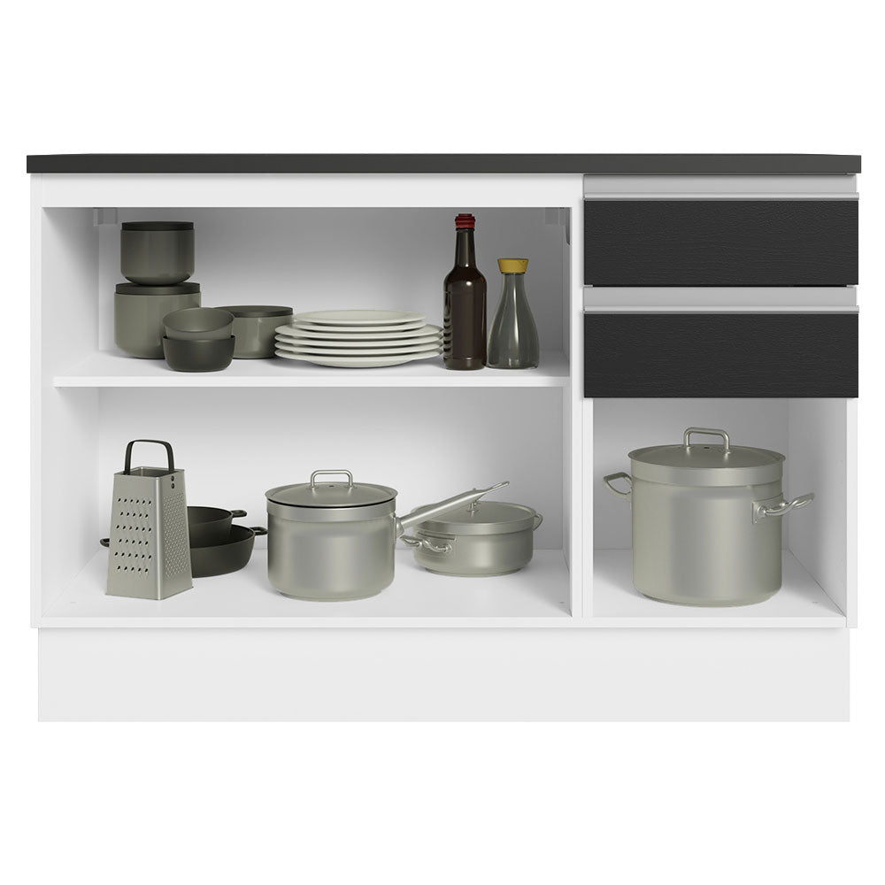 Bajo Mesada Cocina 100% MDF 120 cm 3 Puertas e 2 Cajones Blanco/Negro Acordes Madesa