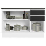 Bajo Mesada Cocina 100% MDF 120 cm 3 Puertas e 2 Cajones Blanco/Negro Acordes Madesa