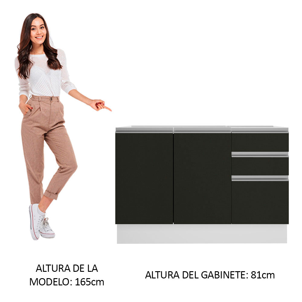 Bajo Mesada 120 x 52 cm 2 Puertas 3 Cajones Sin Mesada Blanco/Negro Glamy Madesa