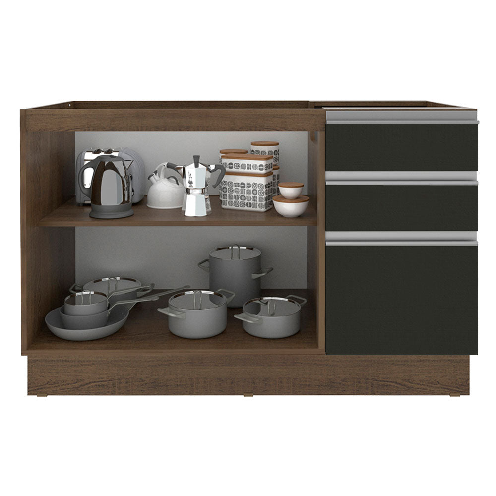 Bajo Mesada para Bacha 120 cm 2 Puertas 3 Cajones (Sin Tapa) Glamy Marrón/Negro