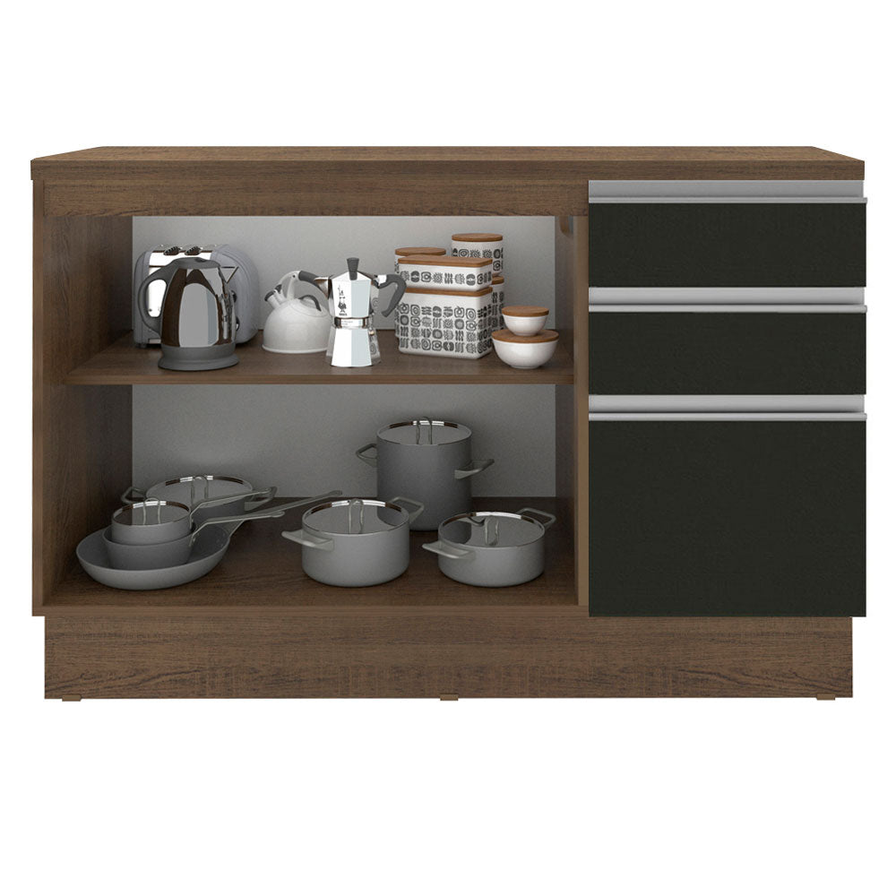 Bajo Mesada para Bacha 120 cm 2 Puertas 3 Cajones (Con Tapa) Glamy Marrón/Negro