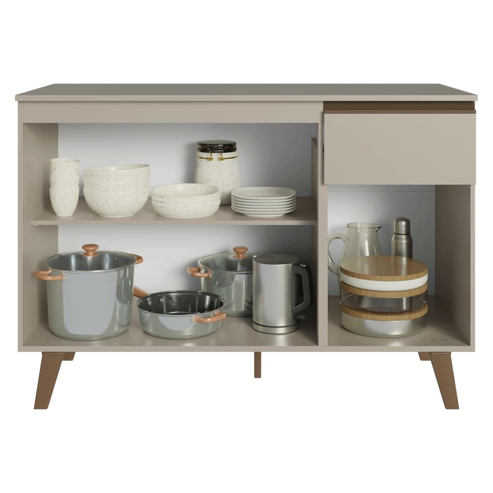 Bajo Mesada para Bacha 120 cm 3 Puertas 1 Cajón Con Patas Nice Crema