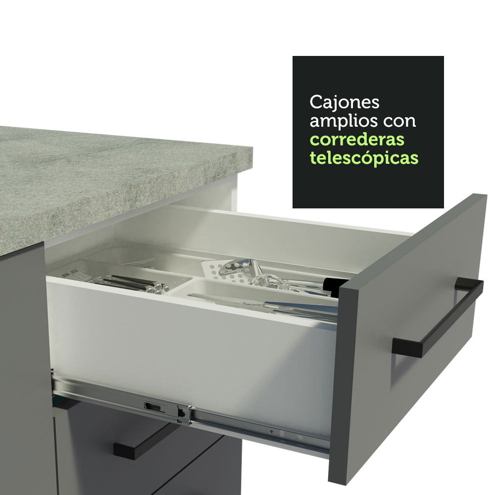 Bajo Mesada para Bacha 120 cm 3 Cajones 2 Puertas (Sin Mesada y Bacha) Blanco/Gris Agata Madesa