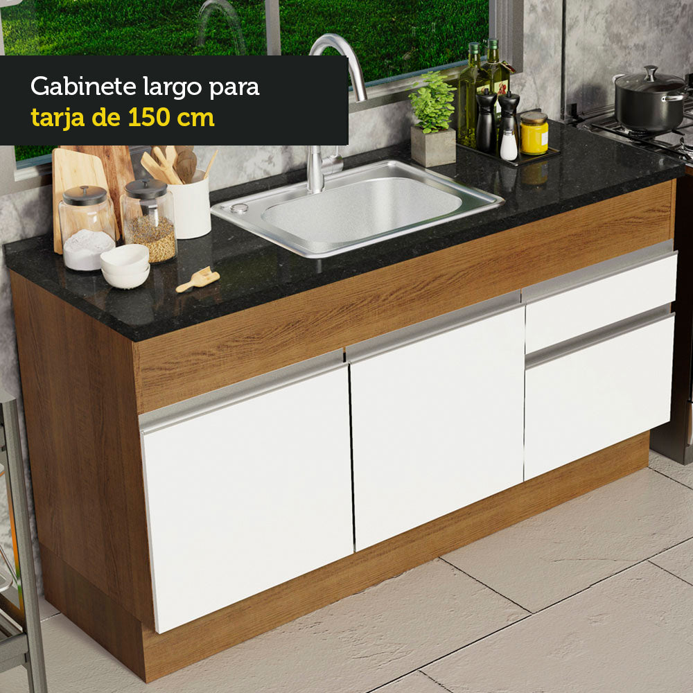 Bajo Mesada para Bacha 150 cm 2 Puertas y 2 Cajones (Sin Tapa Ni Bacha) Glamy Marrón/Blanco