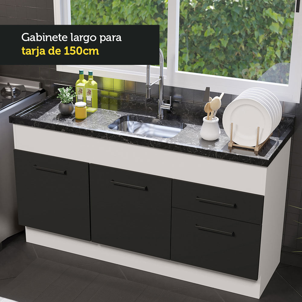Bajo Mesada 150 cm 2 Cajones 2 Puertas Agata Blanco/Negro
