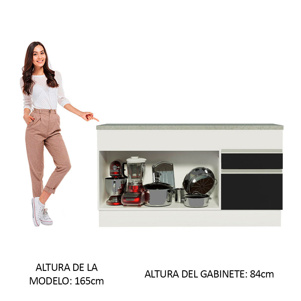 Bajo Mesada Cocina Madesa Glamy 150 cm 2 Puertas con Tapa Blanco/Negro