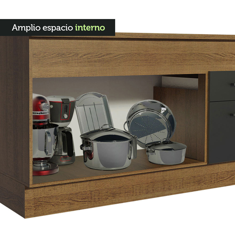Bajo Mesada Cocina 150 cm 2 Puertas e 2 Cajones (Con Mesada) Marrón/Negro Agata Madesa