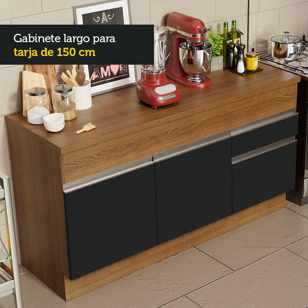 Bajo Mesada 150 cm 2 Puertas 2 Cajones Marrón/Negro Glamy Madesa 01