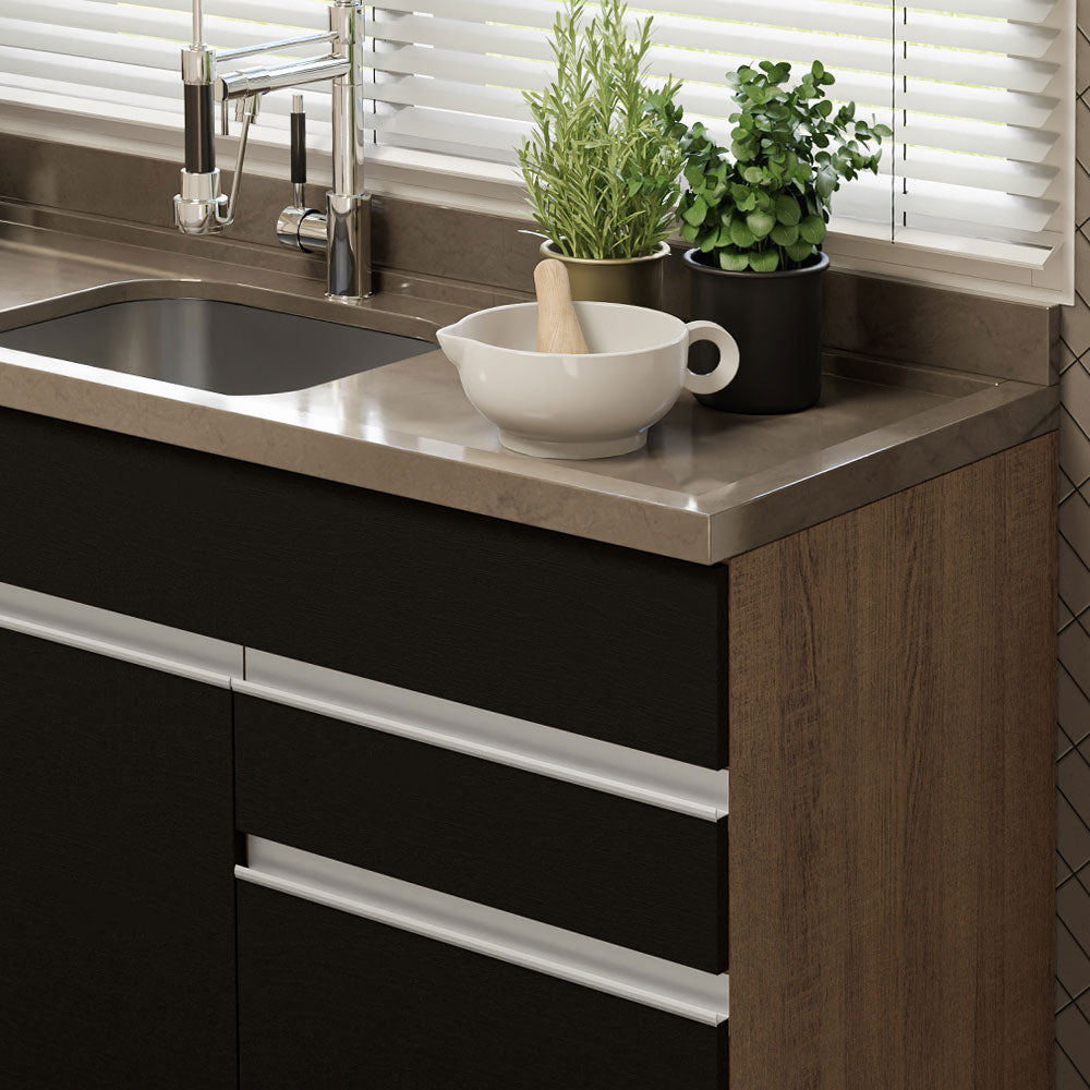 Bajo Mesada 150 x 52 cm 2 Puertas 2 Cajones Sin Mesada Marrón/Negro Glamy Madesa 02
