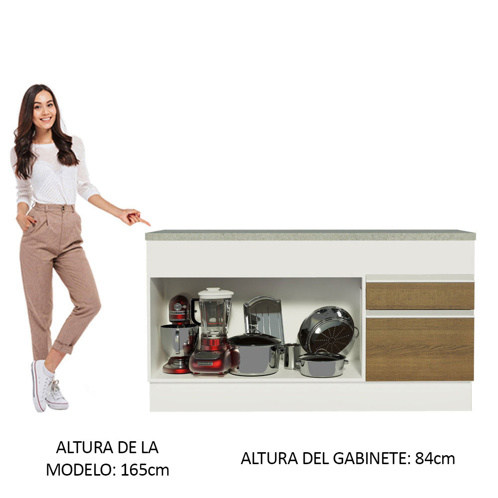 Bajo Mesada para Bacha 2 Puertas 2 Cajones 150cm (Con Tapa) Blanco/Marrón Glamy
