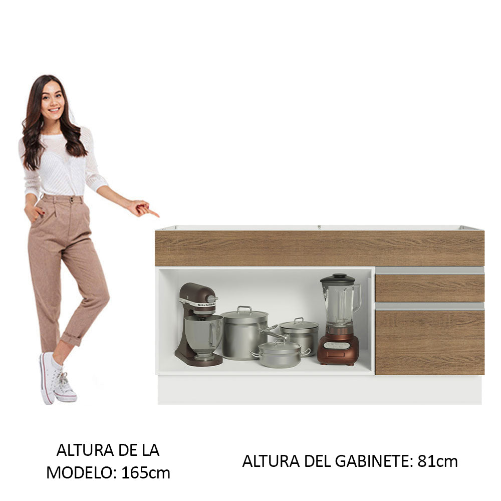 Bajo Mesada para Bacha 150 cm 2 Puertas y 2 Cajones (Sin Tapa ni Bacha) Glamy Blanco/Marrón