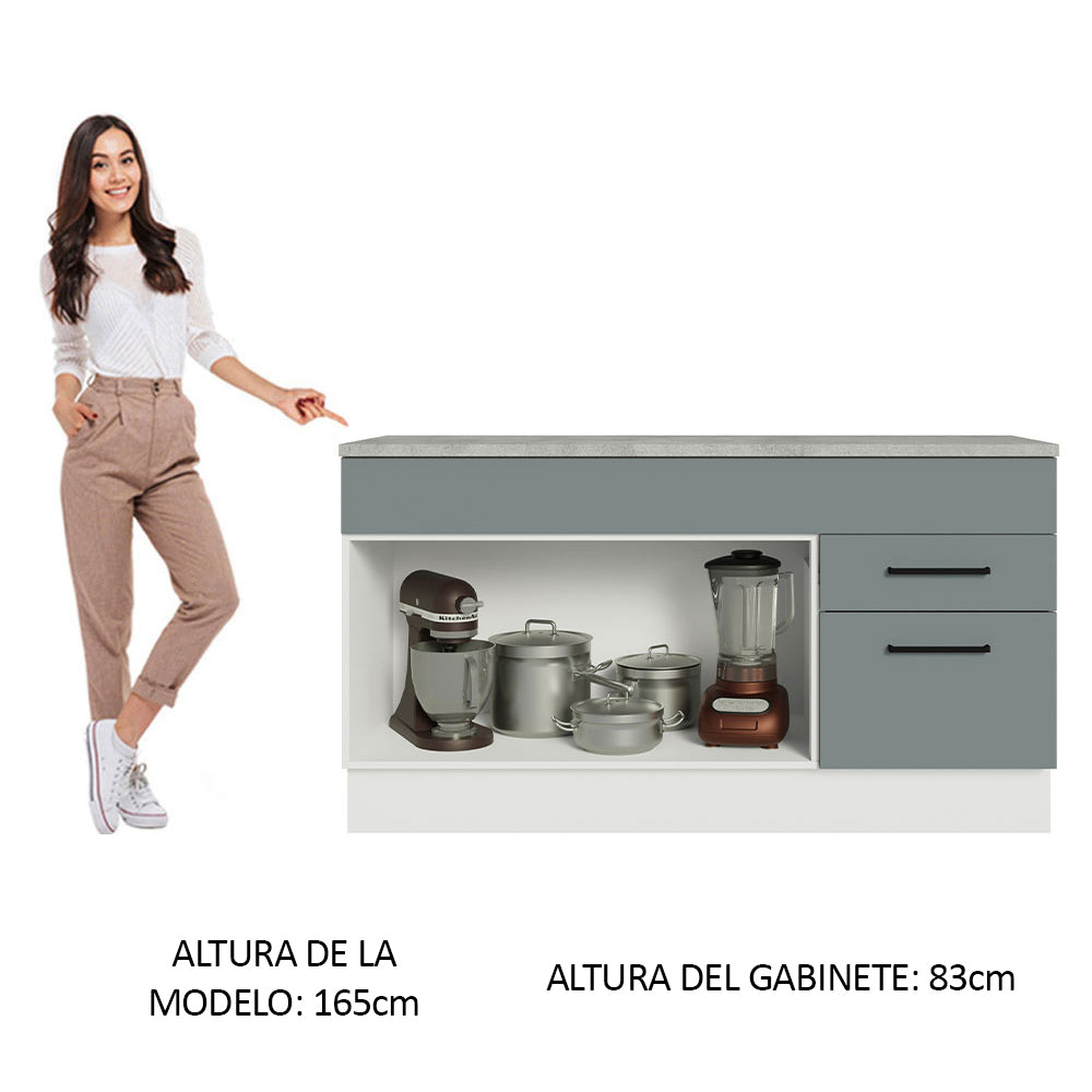 Bajo Mesada Cocina 150 cm 2 Cajones 2 Puertas (Con Mesada) Blanco/Gris Agata Madesa
