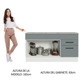 Bajo Mesada Cocina 150 cm 2 Cajones 2 Puertas (Con Mesada) Blanco/Gris Agata Madesa