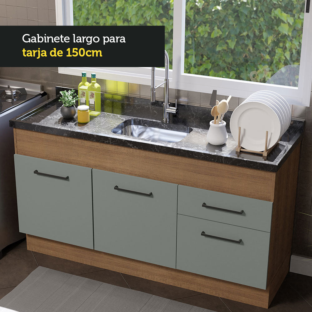 Bajo Mesada 150 cm 2 Cajones 2 Puertas Agata Marrón/Gris