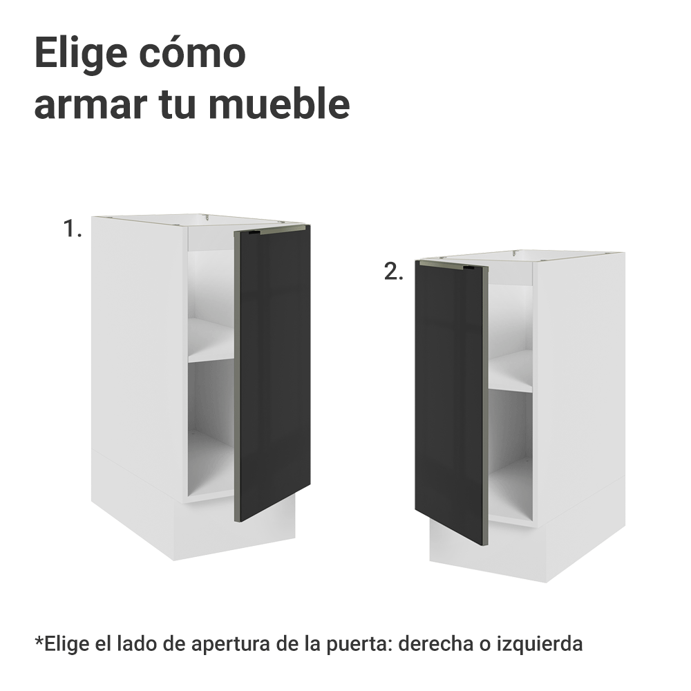 Bajo Mesada de Cocina 35 cm 1 Puerta (Sin Mesada) Blanco/Negro Lux Madesa