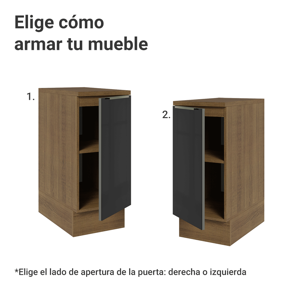 Bajo Mesada de Cocina 35 cm 1 Puerta (Con Mesada) Marrón/Negro Lux Madesa