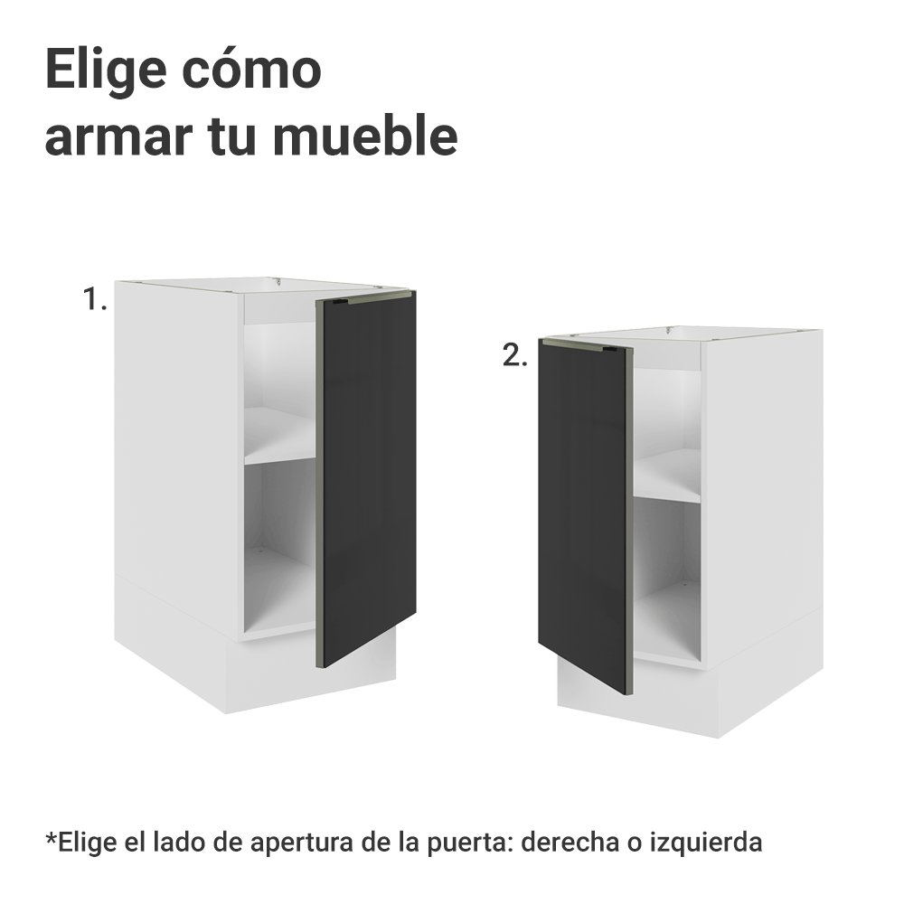 Bajo Mesada de Cocina 40 cm 1 Puerta (Sin Mesada) Blanco/Negro Lux Madesa