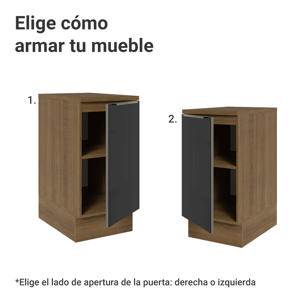 Bajo Mesada de Cocina 40 cm 1 Puerta (Con Mesada) Marrón/Negro Lux Madesa