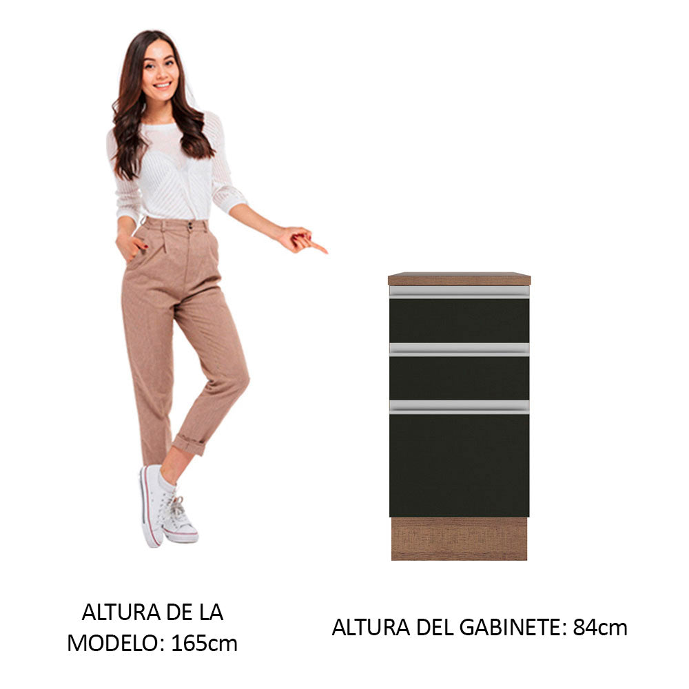 Bajo Mesada 40 cm 3 Cajones Glamy Marrón/Negro
