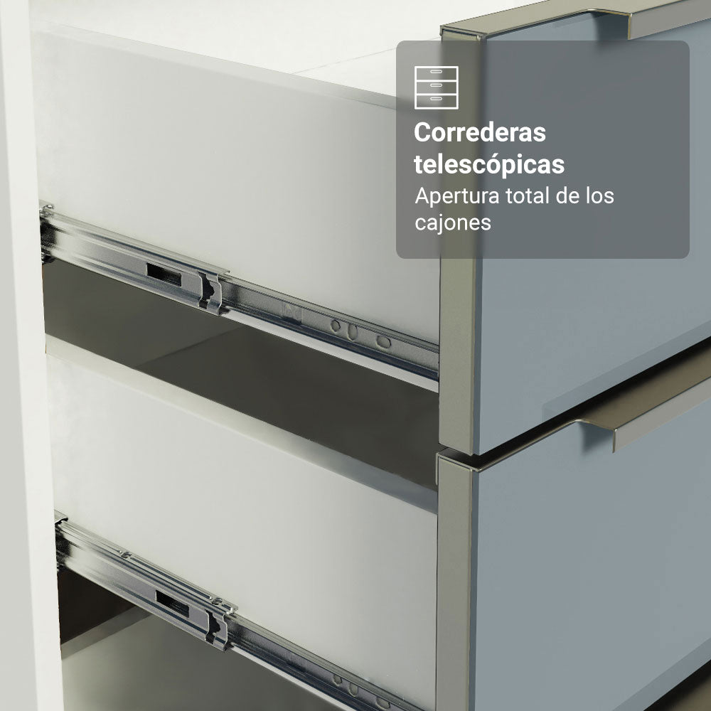Bajo Mesada de Cocina 40 cm 3 Cajones (Sin Mesada) Blanco/Gris Lux Madesa
