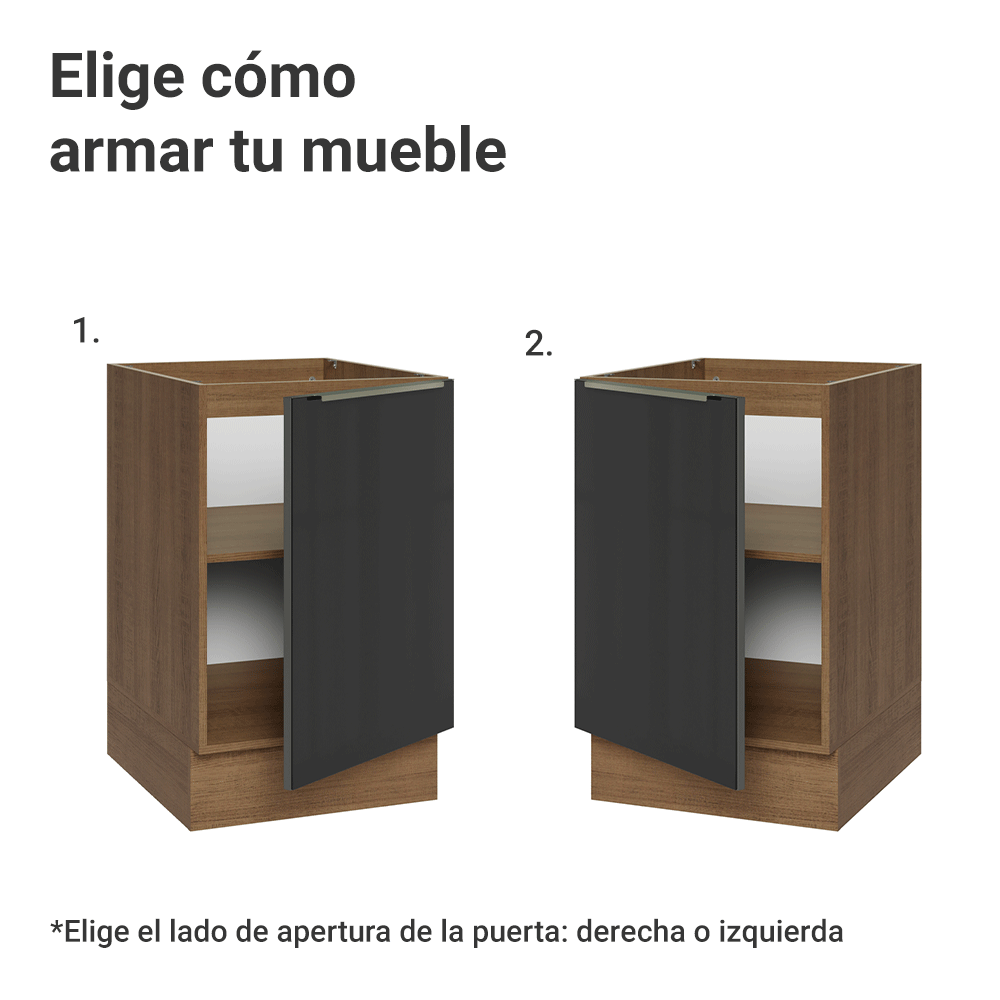 Bajo Mesada de Cocina 50 cm 1 Puerta (Sin Mesada) Marrón/Negro Lux Madesa