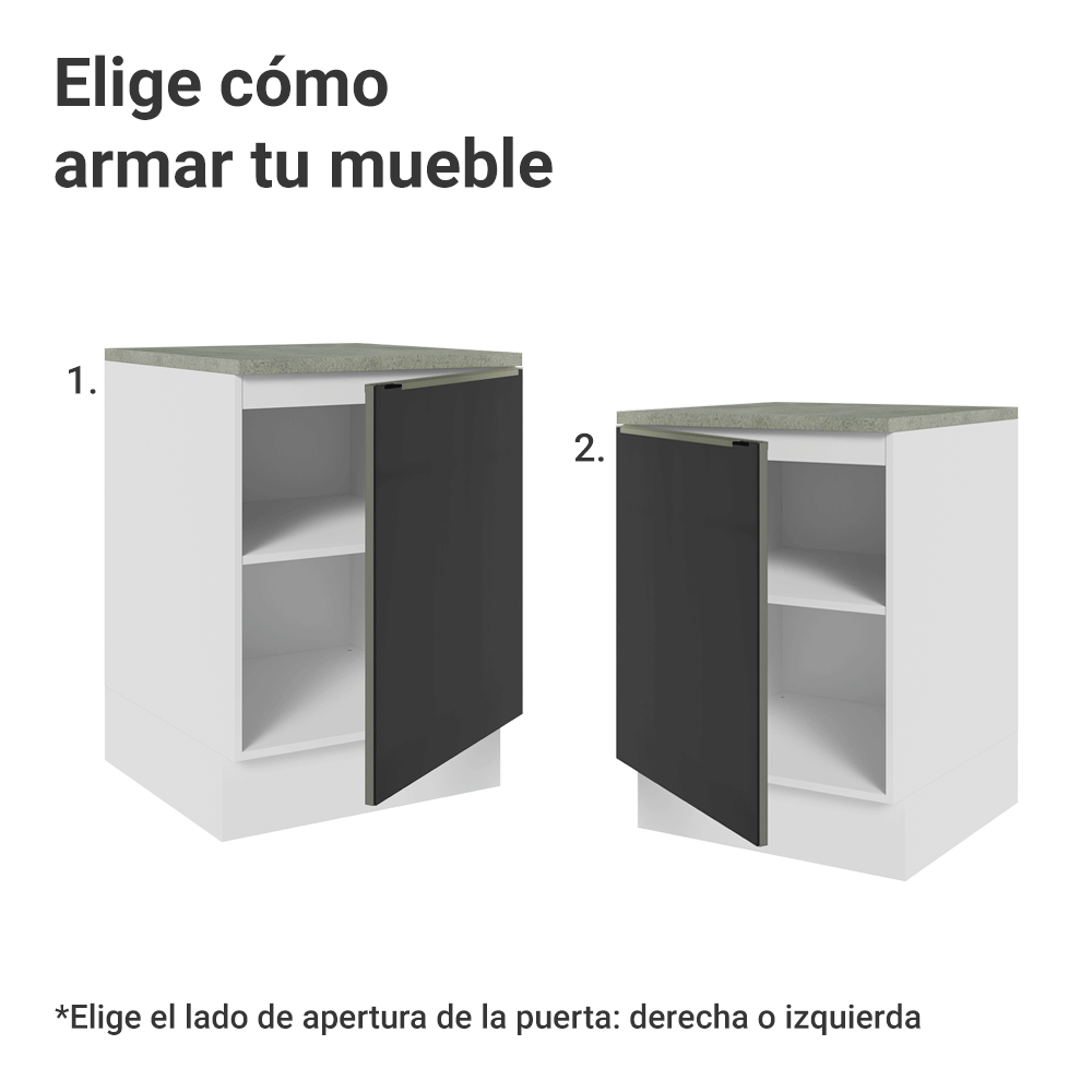 Bajo Mesada de Cocina 60 cm 1 Puerta Blanco/Negro Lux Madesa