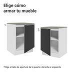 Bajo Mesada 60 cm 1 Puerta (Con Mesada) Blanco/Negro Lux Madesa