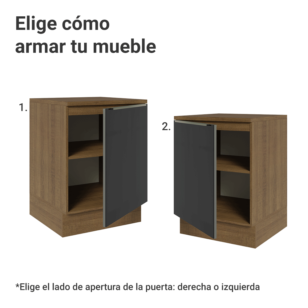 Bajo Mesada de Cocina 60 cm 1 Puerta (Con Mesada) Marrón/Negro Lux Madesa