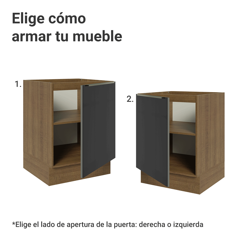 Bajo Mesada de Cocina 60 cm 1 Puerta (Sin Mesada) Marrón/Negro Lux Madesa