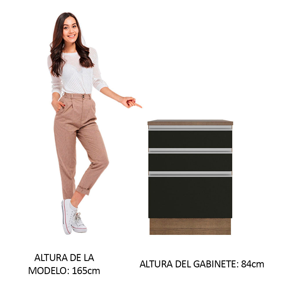 Bajo Mesada 60 cm 3 Cajones Glamy Marrón/Negro