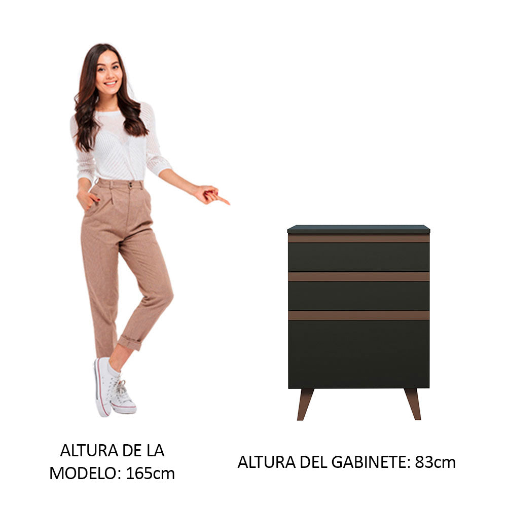 Bajo Mesada 60 cm 3 Cajones con Patas Negro Reims Madesa