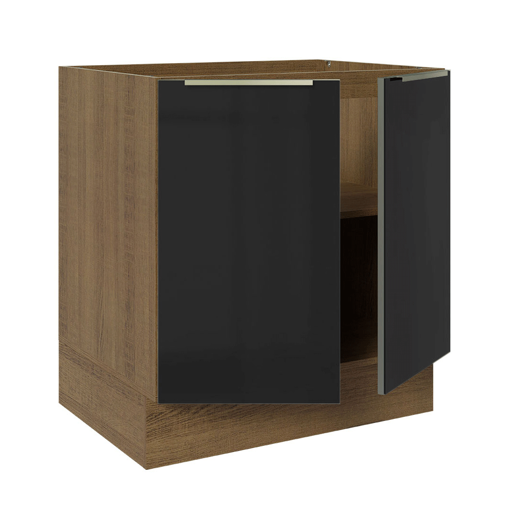 Bajo Mesada de Cocina 70 cm 2 Puetas (Sin Mesada) Marrón/Negro Lux Madesa