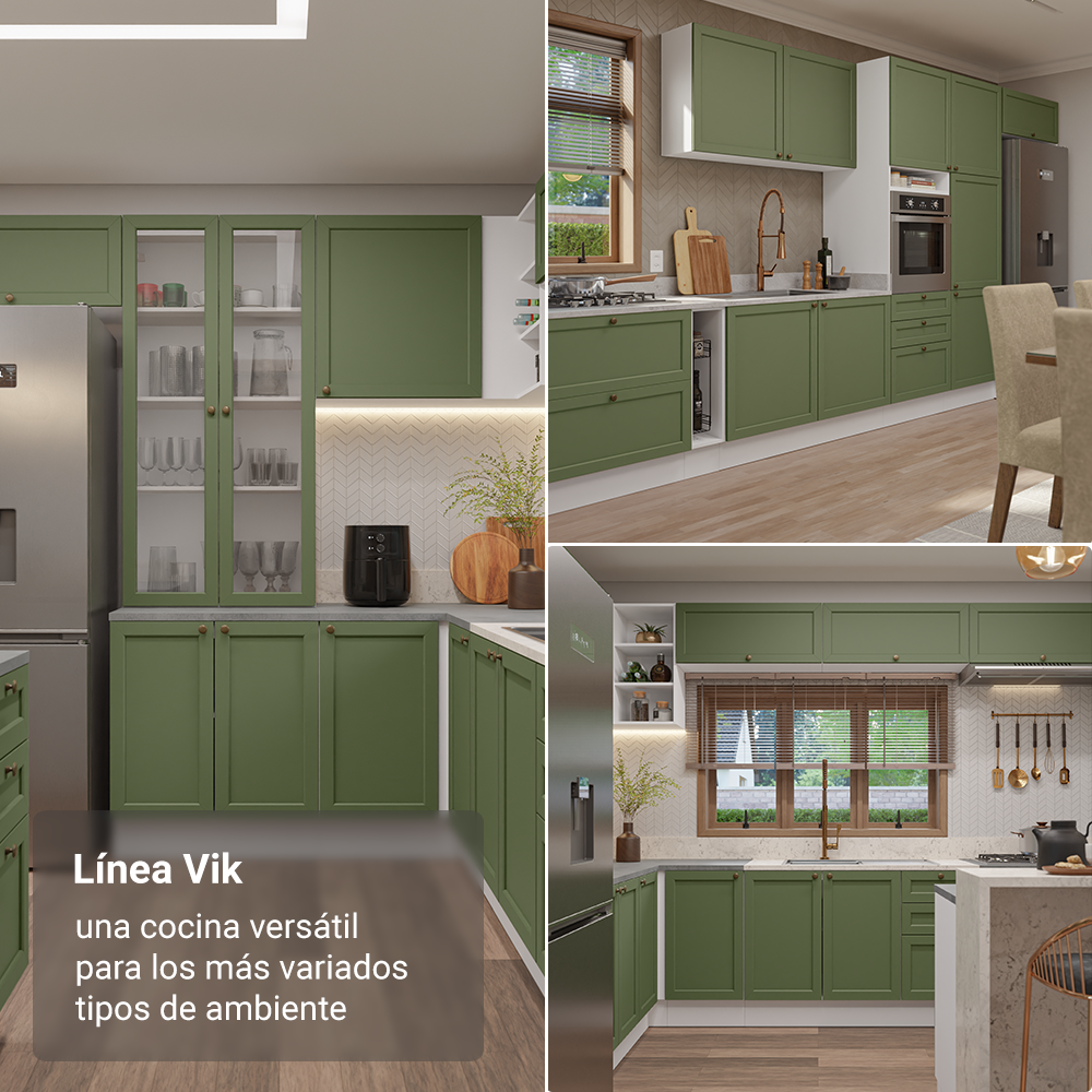 Bajo Mesada Esquinero 94 cm 1 Puerta (Sin Mesada) Blanco/Verde Vik Madesa