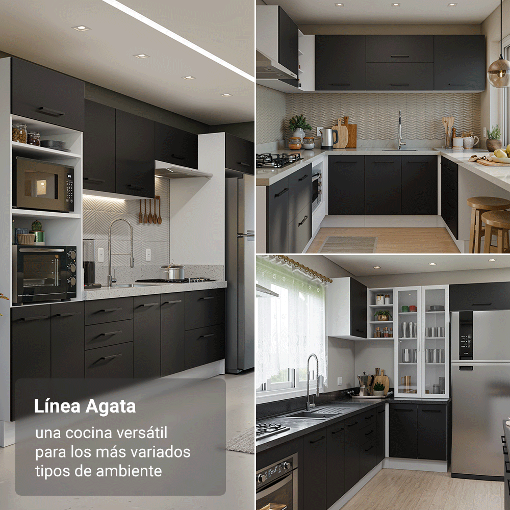 Bajo Mesada 80 cm 2 Puertas Sin Mesada Blanco/Negro Agata Madesa