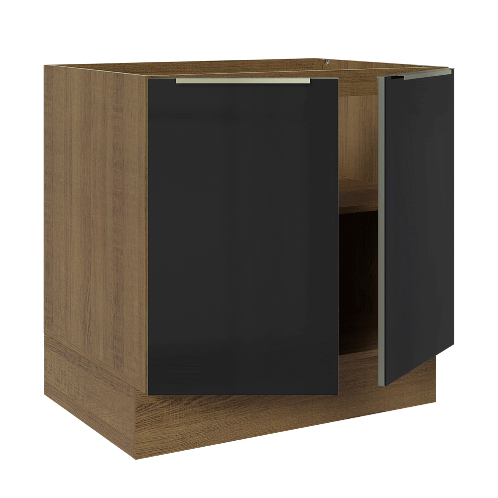 Bajo Mesada de Cocina 80 cm 2 Puetas (Sin Mesada) Marrón/Negro Lux Madesa